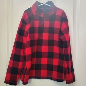 Boy Fleece jacket size 7/8 red black checkered zip neck PLACE